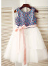 Sequin Ivory Tulle Blush Pink Sash Flower Girl Dress